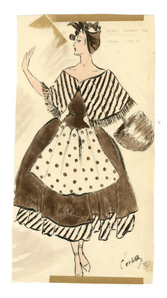 Ronald Cobb (British, 1907-1977) Group of five original costume designs for Murray's Cabaret Club showgirls in farm girl dresses, 1951, 5 image 6