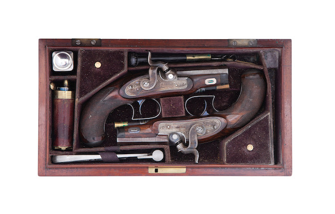 Bonhams : A Fine Cased Pair Of 50-Bore Percussion Travelling Pistols