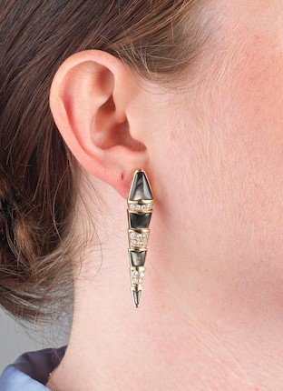 Bonhams : BULGARI 'SERPENTI' MOTHER-OF-PEARL AND DIAMOND EARRINGS