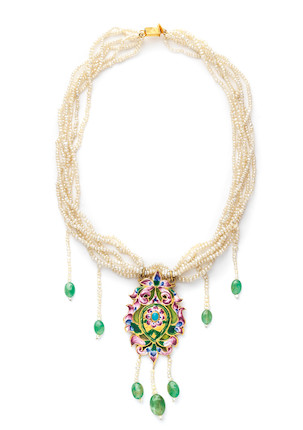 Bonhams : A Qajar seed pearl and gem-set enamelled gold necklace Persia ...