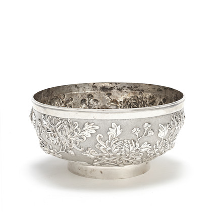 Bonhams : A CIRCULAR SILVER 'CHRYSANTHEMUM' BOWL Ning Zhao Ji for Luen ...