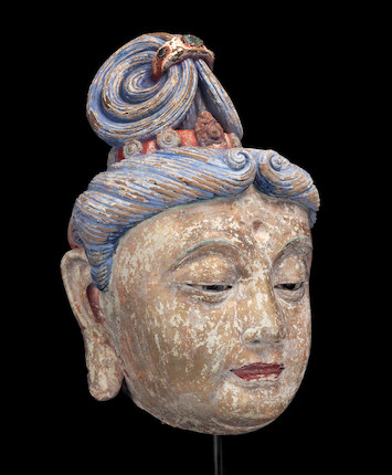 Bonhams : A MASSIVE POLYCHROME PAINTED STUCCO HEAD OF GUANYIN Ming ...