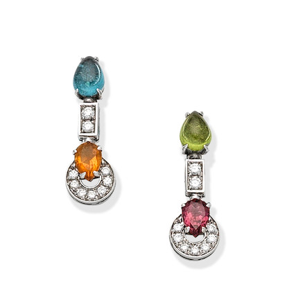 Bonhams : BULGARI 'ALLEGRA' GEM-SET EARRINGS