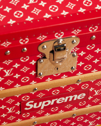 Bonhams : Louis Vuitton x Supreme A Limited Edition Red And White Monogram  Malle Courrier 90 Trunk, 2019 (includes padlock, keys and cloche)