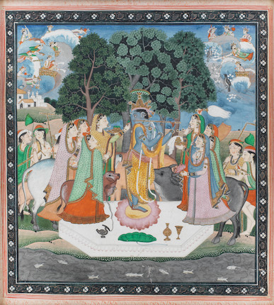 Bonhams : Krishna fluting to the gopis Pahari, probably Kangra, circa 1850