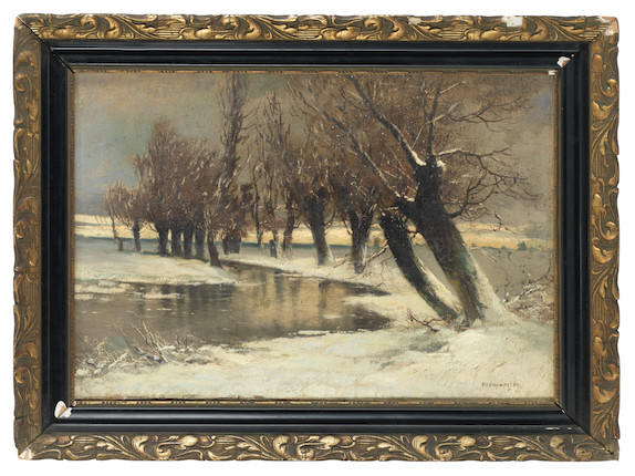 Bonhams : László Mednyánszky (Hungarian, 1852-1919) A tree lined river ...