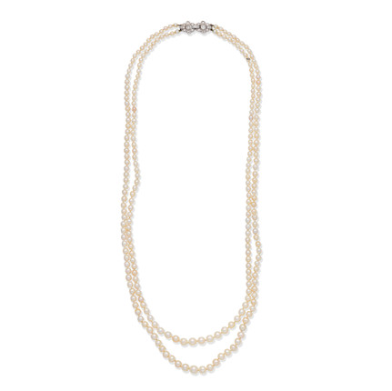 Bonhams : Natural Pearl Necklace With Diamond Clasp