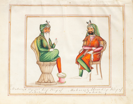 An album of sixty paintings depicting Sikh rulers, monuments, and tradespeople Punjab, probably Lahore, circa 1840-60 image 1