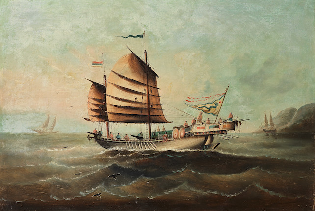 Bonhams : CHINESE SCHOOL (19TH CENTURY) Junks at Sea (2)