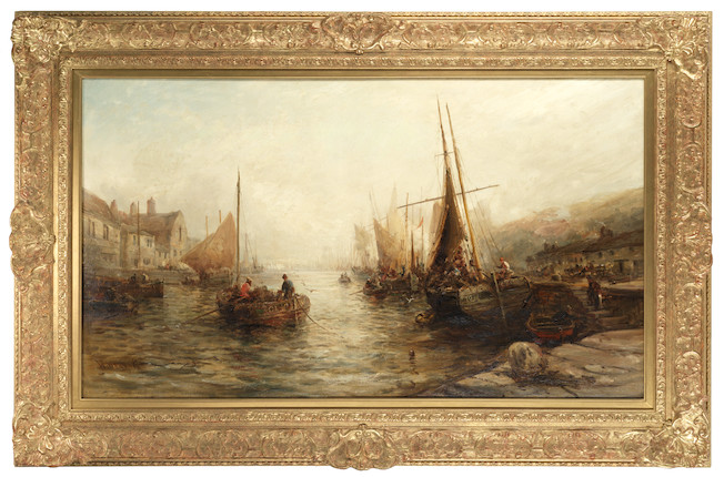 Bonhams : William Edward Webb (British, 1862-1903) A busy harbour scene