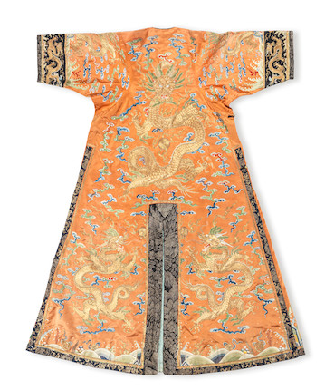 Bonhams : A RARE IMPERIAL APRICOT-GROUND EMBROIDERED SILK WOMAN'S COURT ...