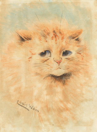 Sold at Auction: Louis William Wain, Louis Wain 1860-1939 a small framed  print of a cat. 15.5 x 16 cm.