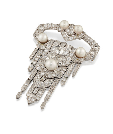 BOUCHERON ART DECO DIAMOND AND PEARL WATERFALL PENDANT, CIRCA 1925, WITH ASSOCIATED DIAMOND AND PEARL CHAIN, CIRCA 1890 (2) image 1