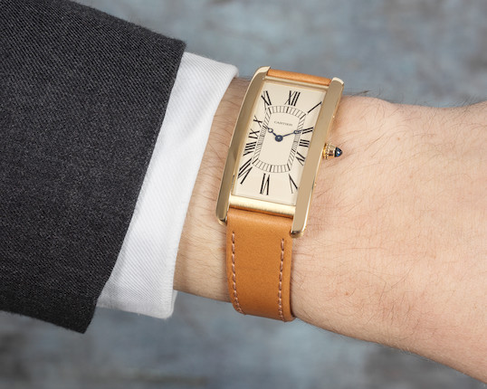 Bonhams : Cartier. An 18K gold manual wind bracelet watch Tank Chinoise,  Circa 1940