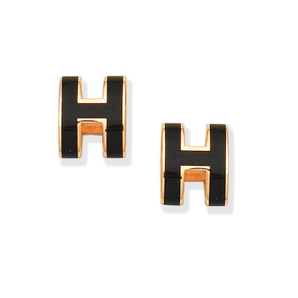 Bonhams : Hermès a Pair of Black Mini Pop H Earrings c.2022