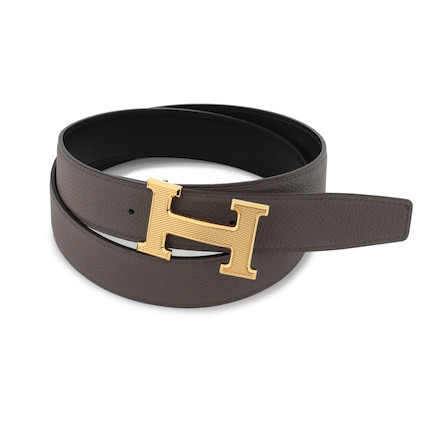 Bonhams : Hermès a Black and Etain H Guilloche Buckle Reversible Belt c ...