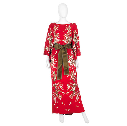 Bonhams : Dolce and Gabbana Alta Moda a Red Silk Painted Lily of the ...