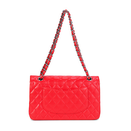 Bonhams : Chanel a Red Perforated Lambskin Medium Classic Double