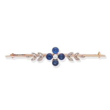 Bonhams : SAPPHIRE AND DIAMOND BAR BROOCH,