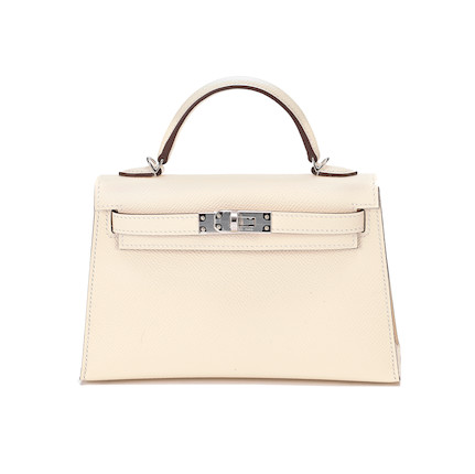 NEW HERMES NATA WHITE MINI KELLY II 20 BAG EPSOM POCHETTE CUT