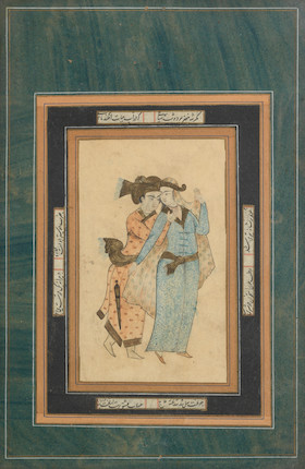 A group of seven paintings in 17th Century Safavid style, depicting princes, dervishes and youths Iran, early 20th Century(7) image 7
