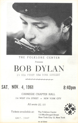Bonhams : Bob Dylan A Handbill For Bob Dylan's First New York Concert