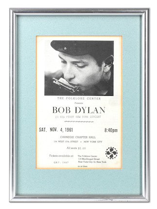 Bonhams : Bob Dylan A Handbill For Bob Dylan's First New York Concert