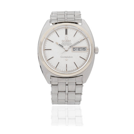 Bonhams : Omega. A stainless steel and white gold automatic calendar  bracelet watch Constellation, Ref ST 168.029, Circa 1967