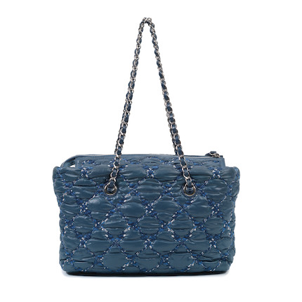 Bonhams : Chanel a Blue Nylon Tweed On Stitch Small Shoulder Bag