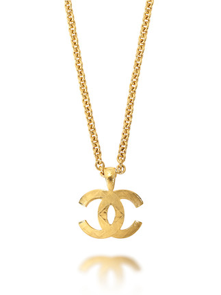 Bonhams : CHANEL QUILTED CC LOGO PENDANT NECKLACE IN GOLD TONED