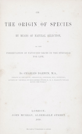 Bonhams : DARWIN (CHARLES) On the Origin of Species by Means of Natural ...
