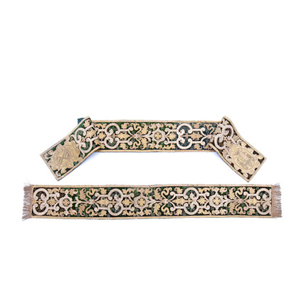 A dark bottle green velvet runner 17th century, Italian or Spanish image 1