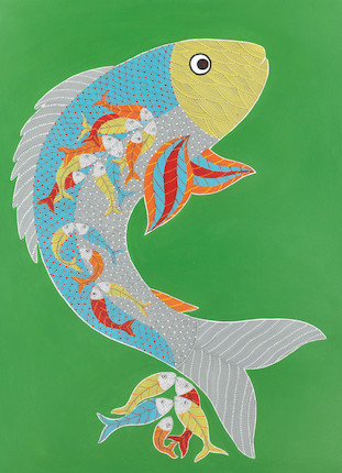 Bonhams : Venkat Shyam (Indian, B.1970) Untiled (Gond Fish)