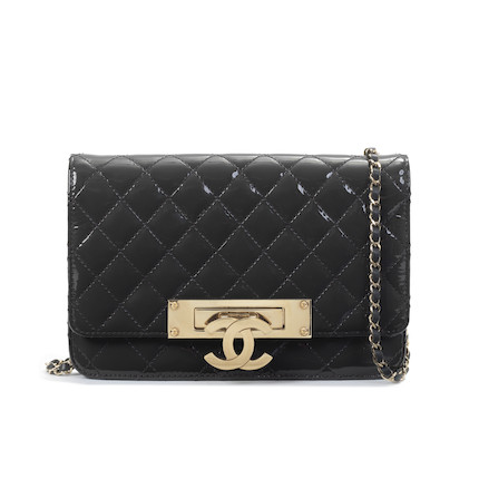 CHANEL Lambskin Quilted CC Pearl Crush Wallet on Chain WOC Grey
