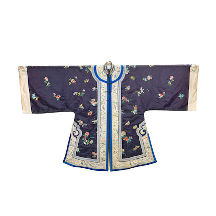 Bonhams : A MIDNIGHT-BLUE GROUND SILK EMBROIDERED LADY'S ROBE 19th century