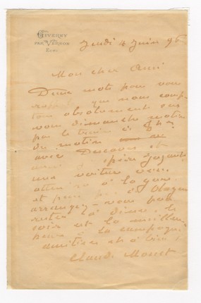 Bonhams : MONET (CLAUDE) Autograph letter signed (Claude Monet) to art ...