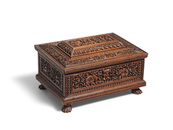 Bonhams : A Mysore sandalwood work box depicting Rama enthroned South ...