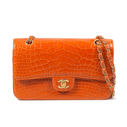 Bonhams : Chanel a Shiny Orange Alligator Classic Double Flap Bag