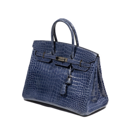 Hermes Birkin Bag 35cm Blue Sapphire Shiny Porosus Crocodile