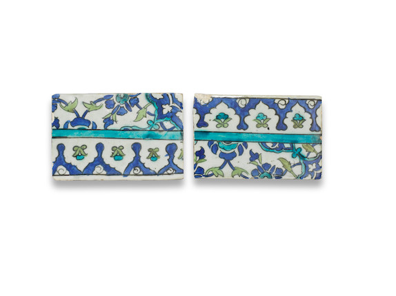 Two Damascus underglaze-painted pottery border tiles Syria, 16th/ 17th Century(2) image 1