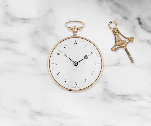Roux Bordier Roman et Cie. Montre de gousset à cadran ouvert en or jaune 18K (750) remontoir à clé Roux Bordier Roman et Cie. An 18K gold key wind open face pocket watch  Circa 1820 image 1