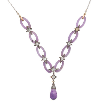 Bonhams : AMETHYST AND DIAMOND CHOKER NECKLACE,