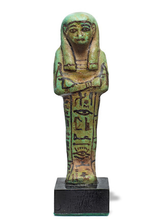 Bonhams : An Egyptian turquoise glazed shabti for An-hotep