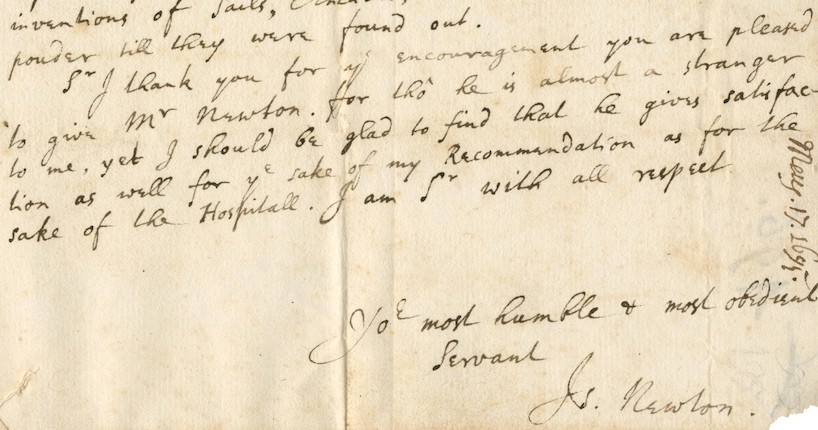 Bonhams Newton Isaac Autograph Letter Signed Your Most Humble And Most Obedient Servant Is 7450