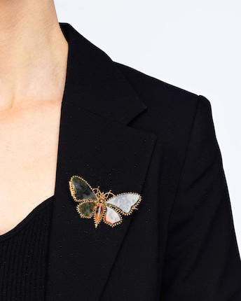 Bonhams : MOSS AGATE BUTTERFLY BROOCH,