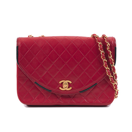 Chanel Red & Black Quilted Lambskin Graphic Flap Medium