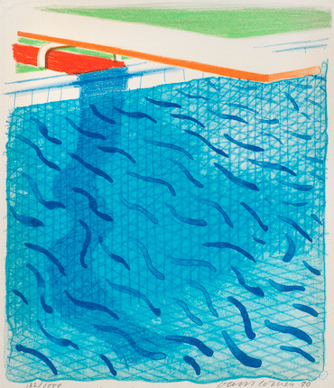 David Hockney R.A. (British, born 1937) Pool Made with Paper and Blue Ink for Book Lithograph in colours, 1980, on Arches wove paper, signed, dated and numbered 132/1000 in pencil, published by Tyler Graphics Ltd., Mount Kisco, New York, with their blindstamp, the full sheet, framedSheet 266 x 229mm (10 1/2 x 9in) image 1
