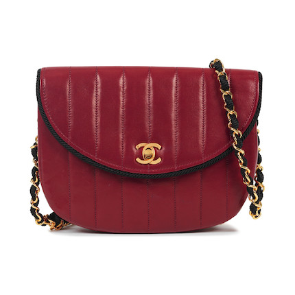 Bonhams : Chanel a Burgundy Leather and Grosgrain Curved Flap Bag 1980s