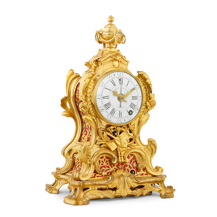A very rare mid-18th century French ormolu grande sonnerie striking mantel clock of two-week duration, with alarm and repeat Etienne Lenoir, a Paris.  The case attributed to Robert Osmond. image 3