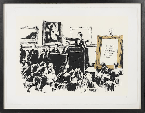 Banksy (British, born 1974) Morons (LA Edition) Screenprint in colours, 2006, on Arches wove paper, numbered 113/500 in pencil (the total edition was 500, however only approximately 100 unsigned prints were ever printed), published by Modern Multiples Fine Art Editions, Los Angeles, the full sheet, framedImage 470 x 660mm (18 1/2 x 26in)Sheet 570 x 768mm (22 1/2 x 30 1/4in) image 2